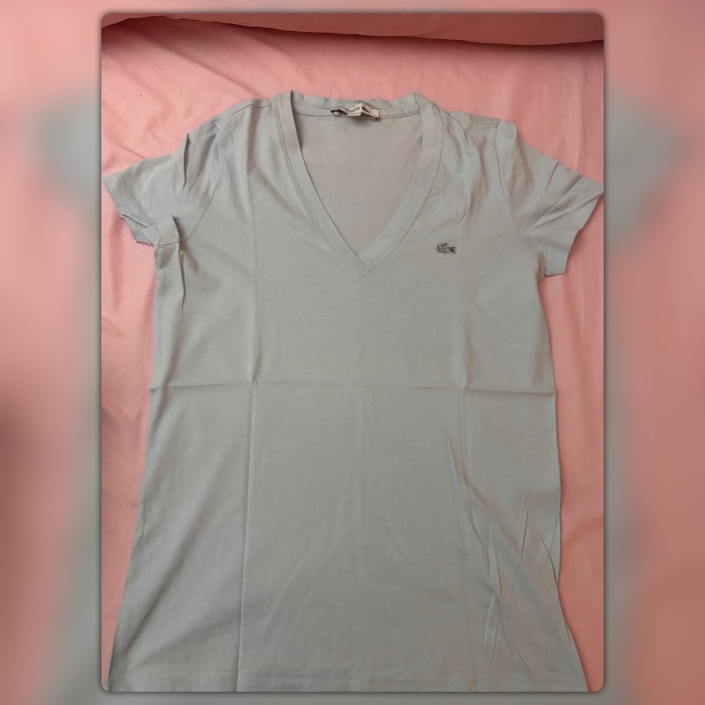Lacoste Women's Light Blue V-Neck Tee